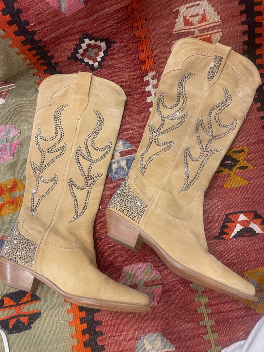 Free People Tan Suede Over-the-Knee Western Boots with Crystal Accents NEW! - Picture 5 of 9